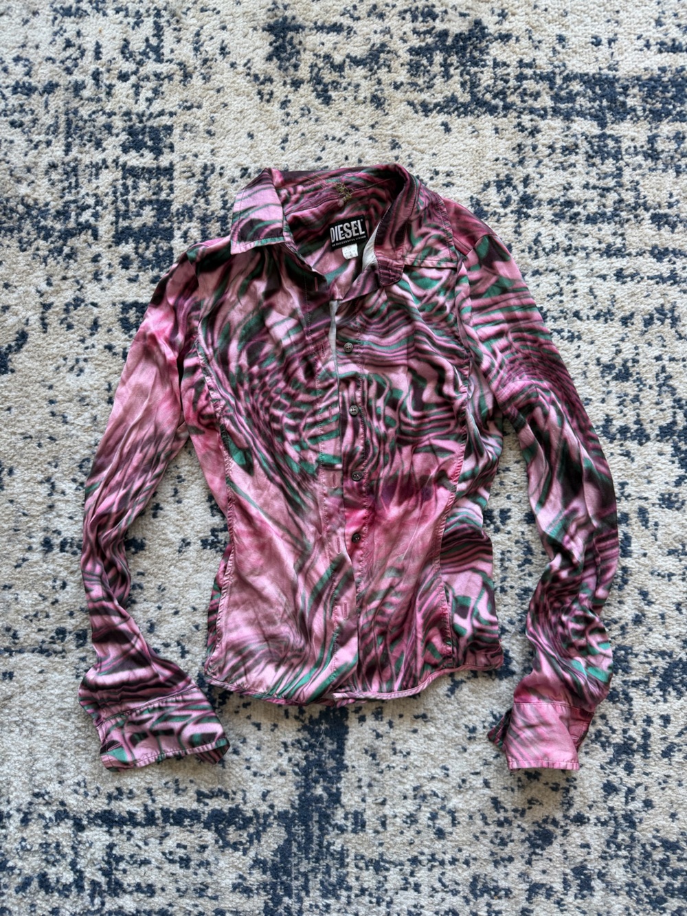 Diesel Pink & Green Abstract-Print Button Down Shirt